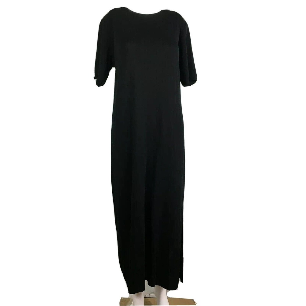 Howard Wolf Escape Dress Womens Sz S Maxi Black Knit Short Sleeve Pad Shoulder